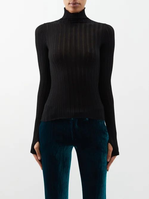 Till Rib-knit Silk Roll-neck Sweater - Womens - Black