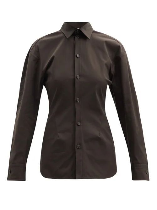 V-panel Cotton-blend Poplin Shirt - Womens - Dark Brown