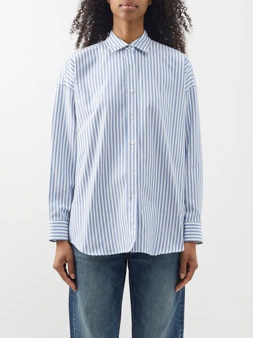 Mael Striped Oversized Cotton-poplin Shirt - Womens - White/blue