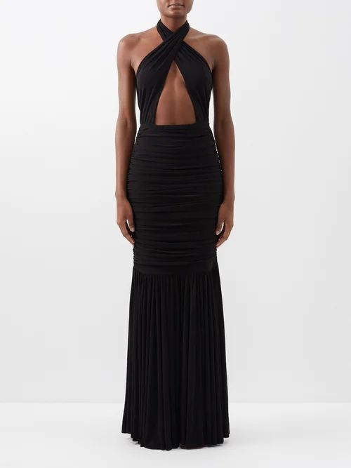 Halterneck Fishtail Gown - Womens - Black