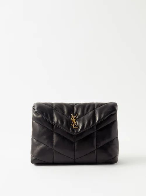 Puffer Chevron-quilted Leather Clutch Bag - Womens - Black
