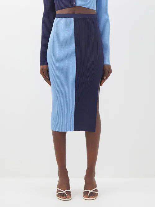 Lorraine Rib-knit Jersey Midi Skirt - Womens - Blue
