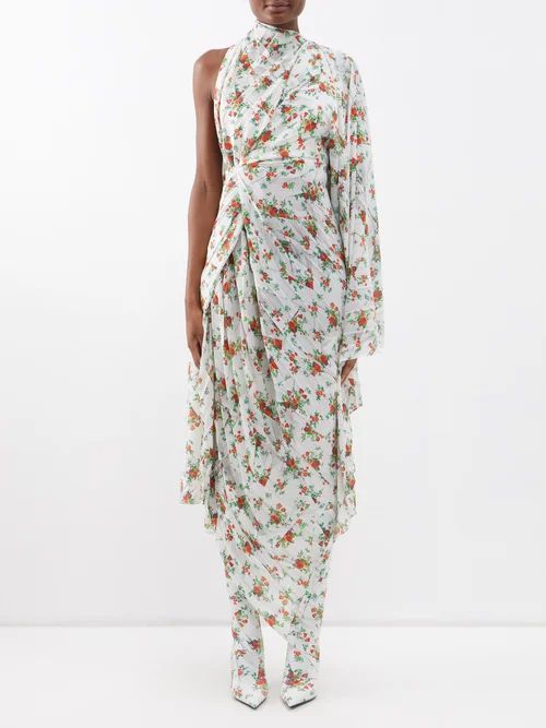 Floral-print One-shoulder Crepe Dress - Womens - White Print