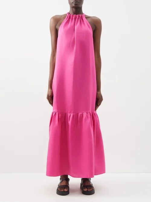 Ibiza Halterneck Linen Maxi Dress - Womens - Fuschia