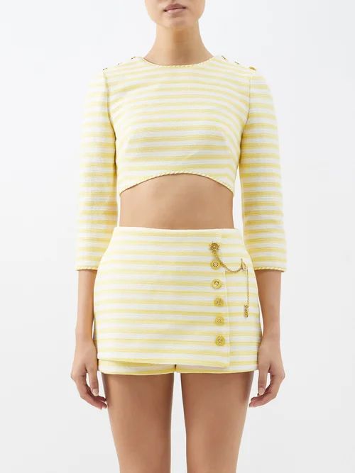 High Tide Striped Cotton-blend Cropped Top - Womens - Yellow Stripe