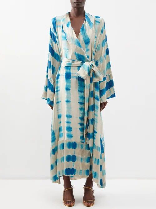 Aida Shibori-dyed Silk Wrap Dress - Womens - Blue Print