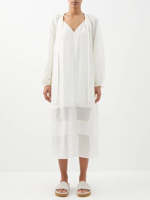 Darina Silk-habotai And Crochet-lace Midi Dress - Womens - Ivory