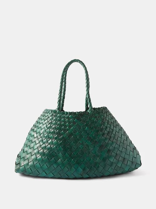 Santa Croce Large Woven-leather Basket Bag - Womens - Dark Green