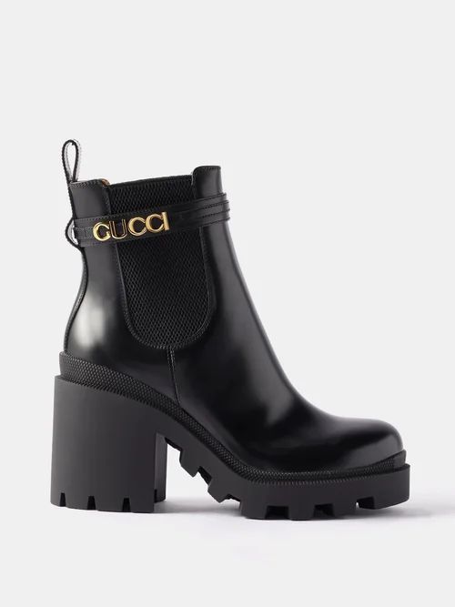 Logo-plaque Leather Ankle Boots - Womens - Black
