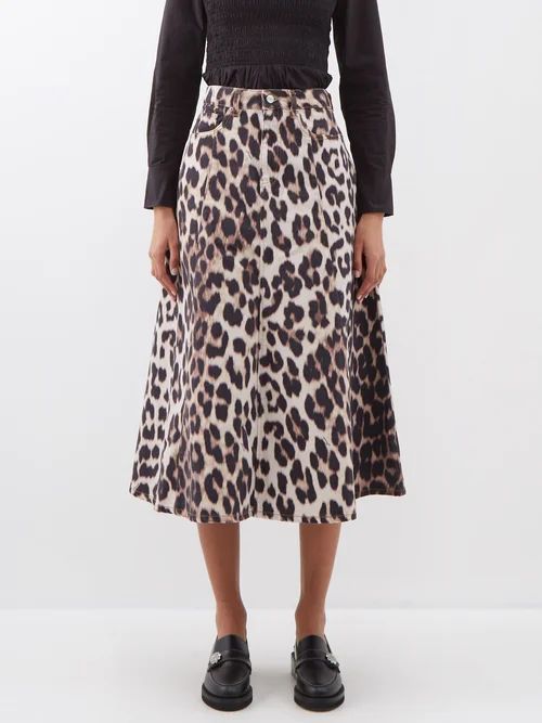 Leopard-print Organic-cotton Denim Skirt - Womens - Leopard Print