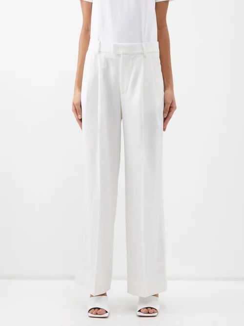 Georgia Relaxed-leg Wool-crepe Tailored Trousers - Womens - Ivory