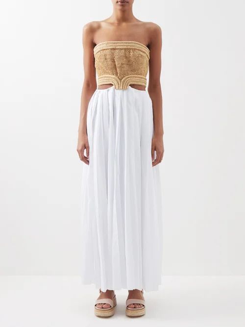 Kai Raffia-bustier Cotton-voile Maxi Dress - Womens - White
