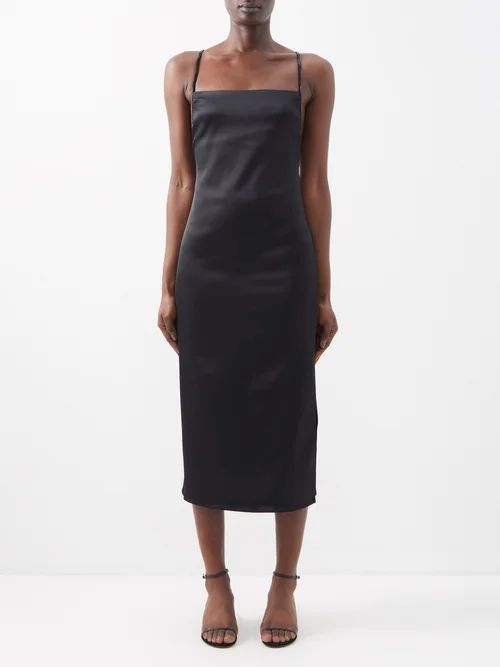 Beaded Satin Slip Dress - Womens - Black
