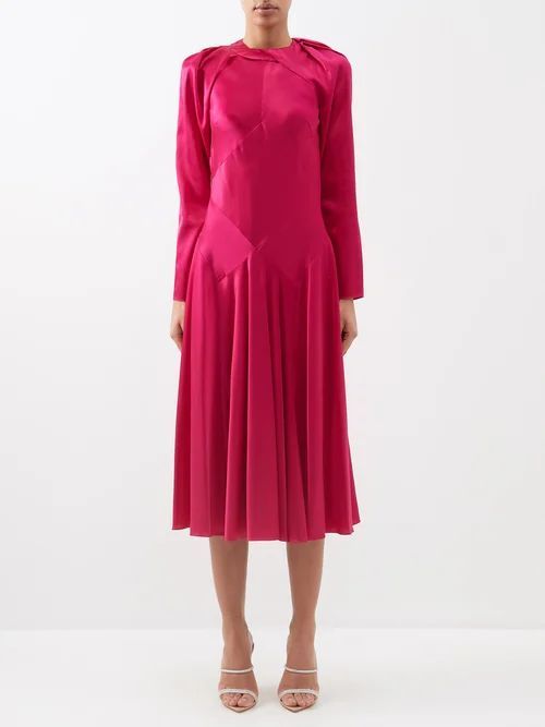 Frida Detachable-sleeve Silk Midi Dress - Womens - Fuschia