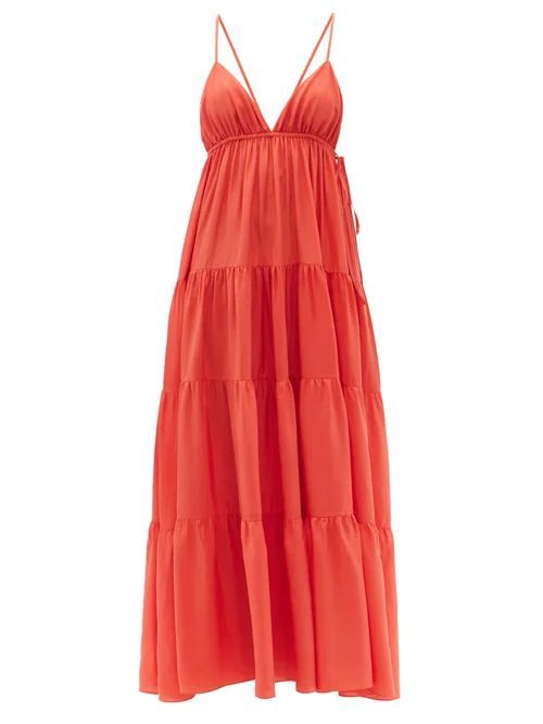 Josephine Scoop-back Silk-habotai Midi Dress - Womens - Orange