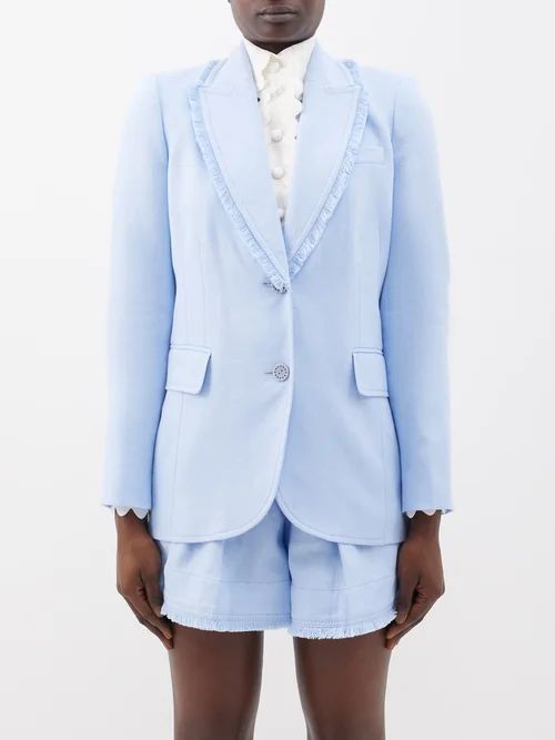 Tama Frayed-edge Linen Jacket - Womens - Light Blue