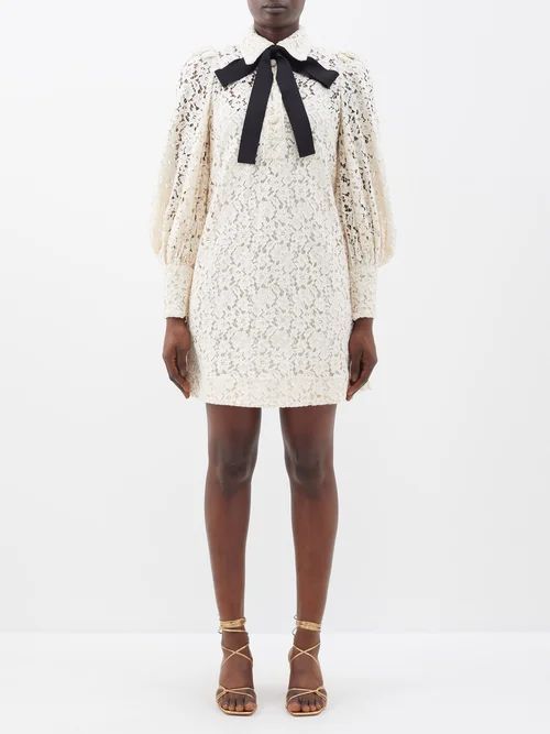Wonderland Floral-embroidered Lace Shirt Dress - Womens - Ivory