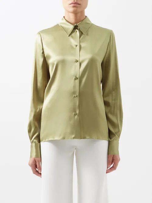 Silk-blend Satin Shirt - Womens - Khaki