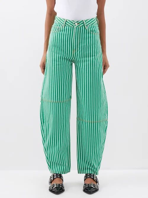 Striped Wide-leg Denim Jeans - Womens - Green Stripe