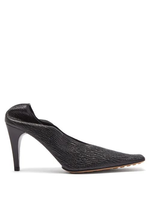 Square-toe Crackled-leather Pumps - Womens - Black