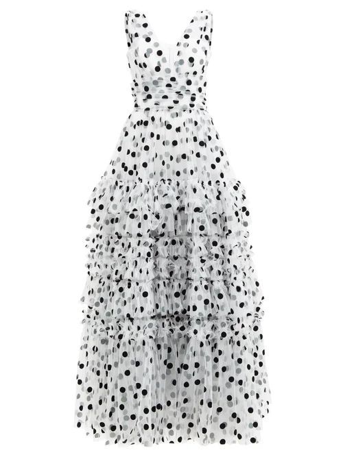 Tiered Polka-dot Tulle Gown - Womens - White Multi