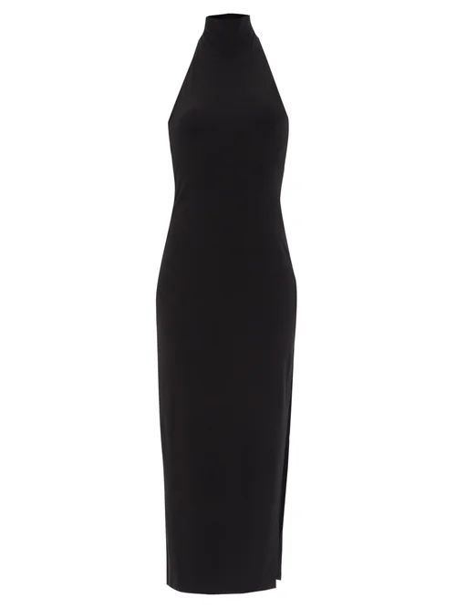 Turtle Side-slit Jersey Dress - Womens - Black