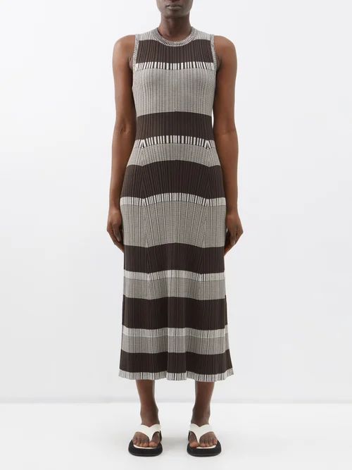 Cutout Striped Silk-blend Dress - Womens - Brown Cream
