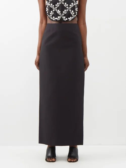 High-rise Cotton-blend Maxi Skirt - Womens - Black