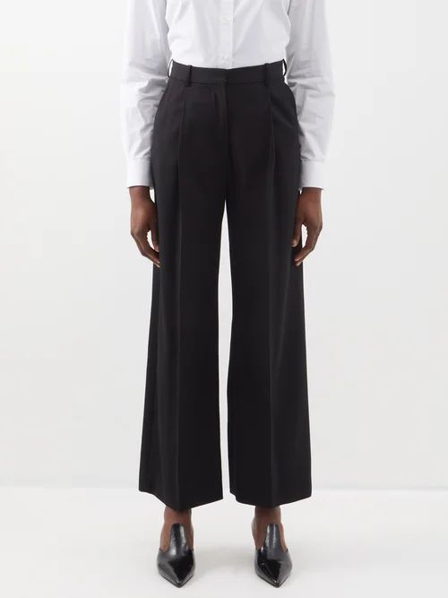 Deep-pleat Wool-blend Trousers - Womens - Black