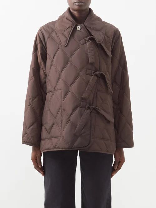 Quilted Collared Recycled-ripstop Jacket - Womens - Brown