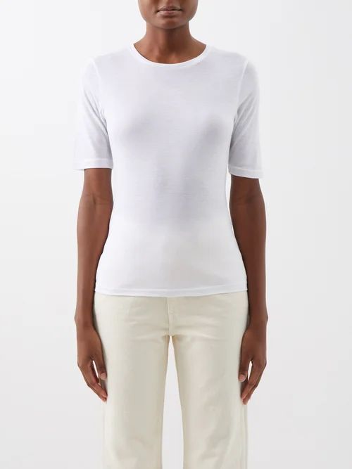 Round-neck Modal-blend T-shirt - Womens - Off White