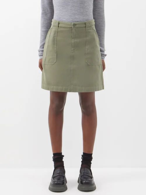 New Lea Patch-pocket Cotton-canvas Mini Skirt - Womens - Khaki