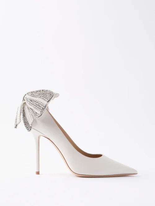 Love 100 Crystal-bow Leather Pumps - Womens - Cream
