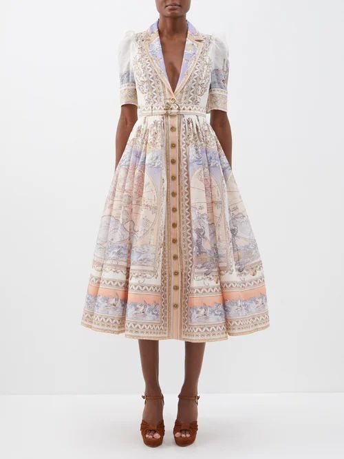 High Tide Printed Linen-blend Shirt Dress - Womens - Ivory Multi