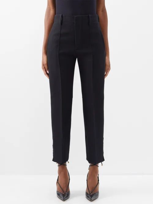 Buttoned-cuff Pintucked Slim-leg Trousers - Womens - Black