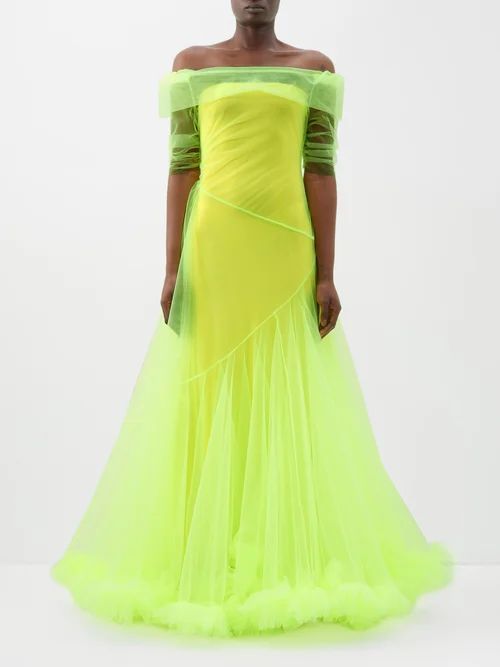 Dex Off-the-shoulder Tulle Gown - Womens - Yellow