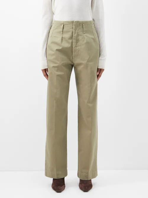 Fiona Garment-dyed Gabardine High-waist Trousers - Womens - Green