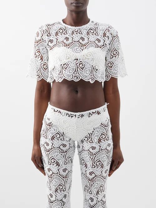 Martina Guipure-lace Cropped Top - Womens - White