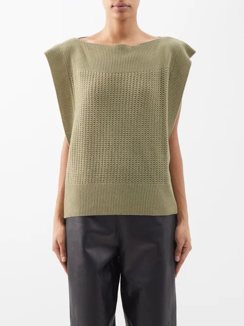 Open-work Cashmere Sleeveless Sweater - Womens - Khaki