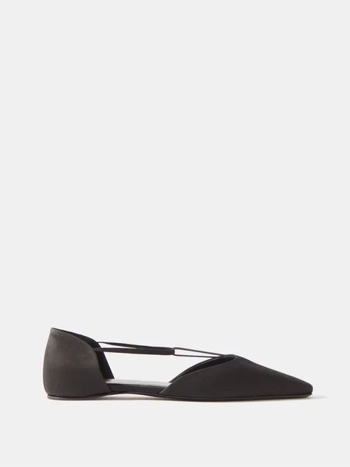Almond-toe Faille Flat Sandals - Womens - Black