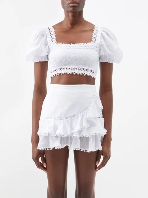 Judy Square-neck Crochet Cotton-blend Crop Top - Womens - White