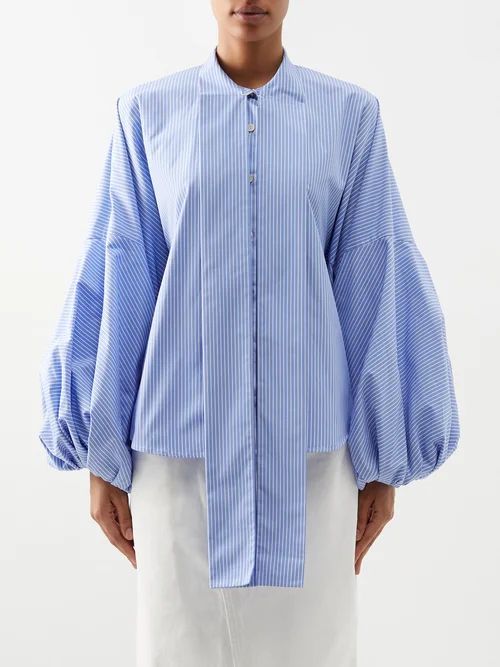 Palmer//harding - Renew Balloon-sleeve Striped Cotton-poplin Shirt - Womens - Blue