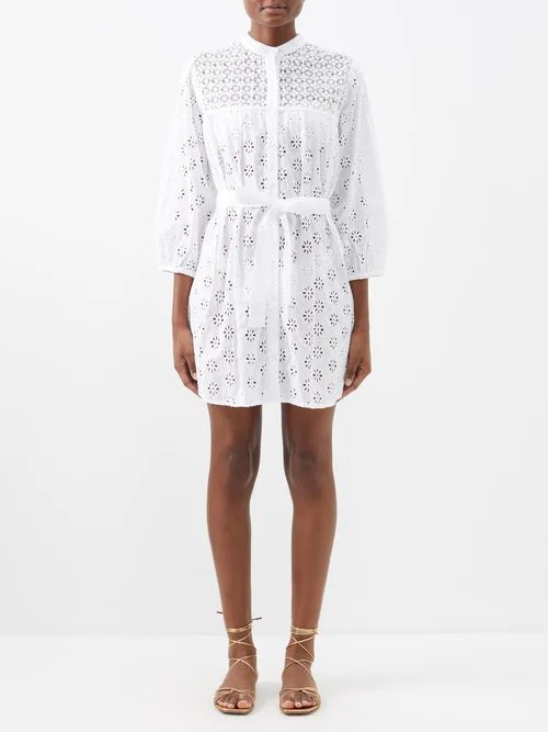 Barrie Cotton-broderie Anglaise Shirt Dress - Womens - White