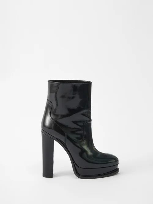 120 Platform Leather Ankle Boots - Womens - Black