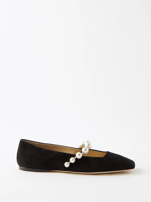 Ade Faux Pearl-embellished Suede Ballet Flats - Womens - Black White