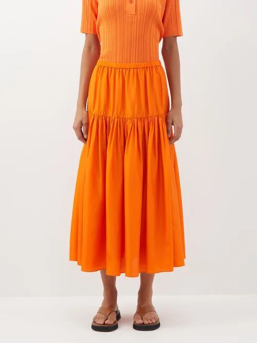 Safina Silk-habotai Midi Skirt - Womens - Orange
