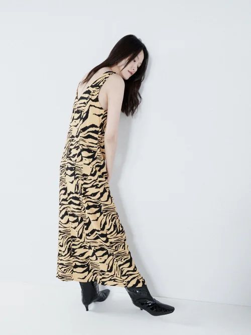 High Apex Gold Zebra Silk Slip Dress - Womens - Gold Multi
