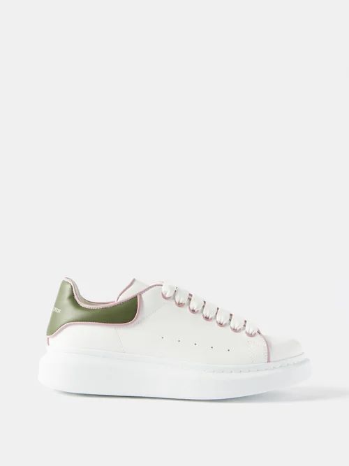 Oversized Raised-sole Piped Leather Trainers - Womens - White Multi