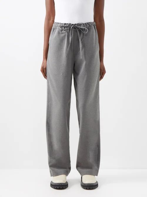 Drawstring-waist Jersey Wide-leg Trousers - Womens - Grey