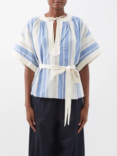 Striped Organic Cotton-blend Top - Womens - Blue Stripe